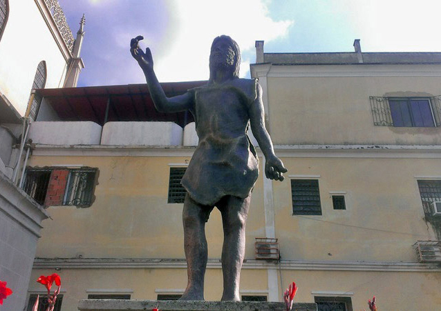 San Juan Bautista, en su iglesia de Valera. A la estatua le robaron el báculo. Trujillo, Venezuela. Foto Ailyn Hidalgo, agosto 2017.